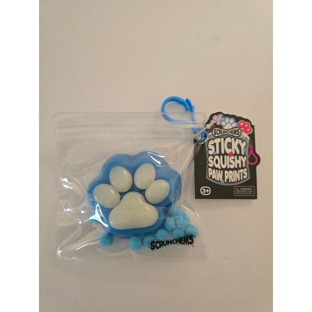 Scrunchems Sticky Squishy Paw Prints Blue White Fidget Toy Keychain Tobar NEW